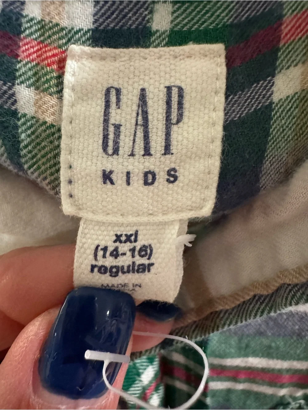 GAP Plaid Button-Down Shirt in White, Green & Navy